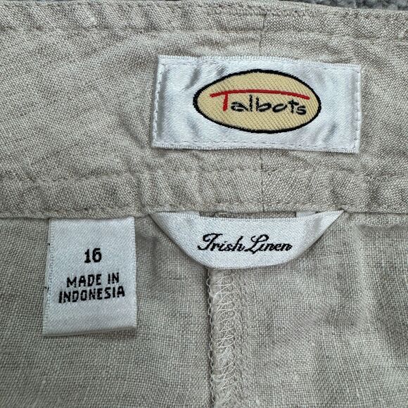 Talbots Irish Linen Wide Leg Cargo Pants Womens 18 Beige High Rise Boho 36x33 - Picture 5 of 13